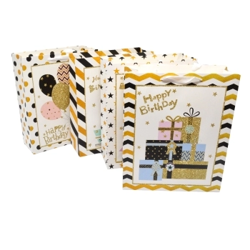 Set 12 Pungi Cadou model mixt happy gold 18x23x9cm